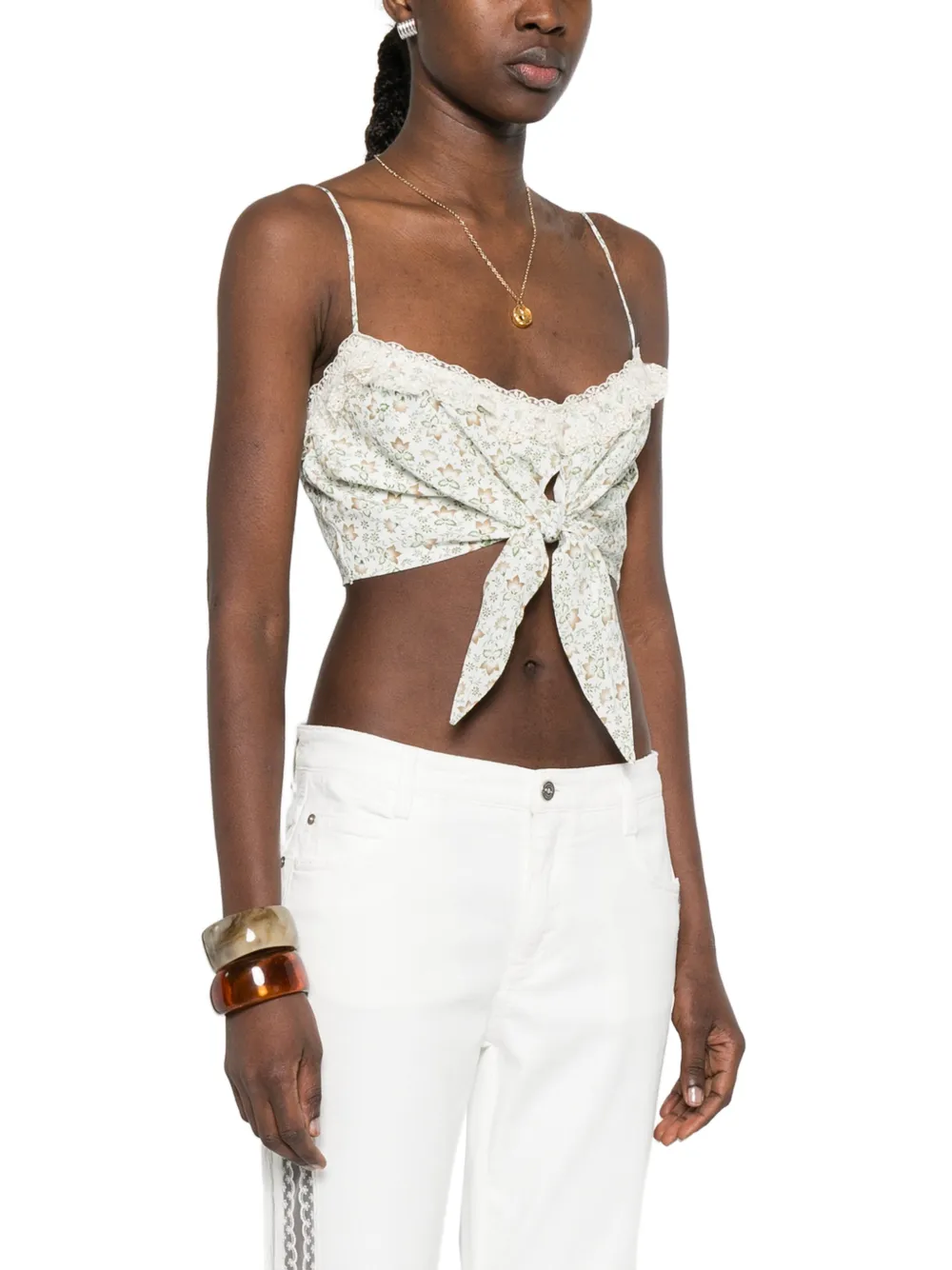  Ermanno Scervino Floral Ruffled Top - Neutrals 