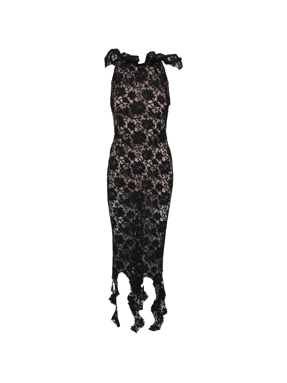 Giuseppe Di Morabito ruffled lace midi dress - Nero