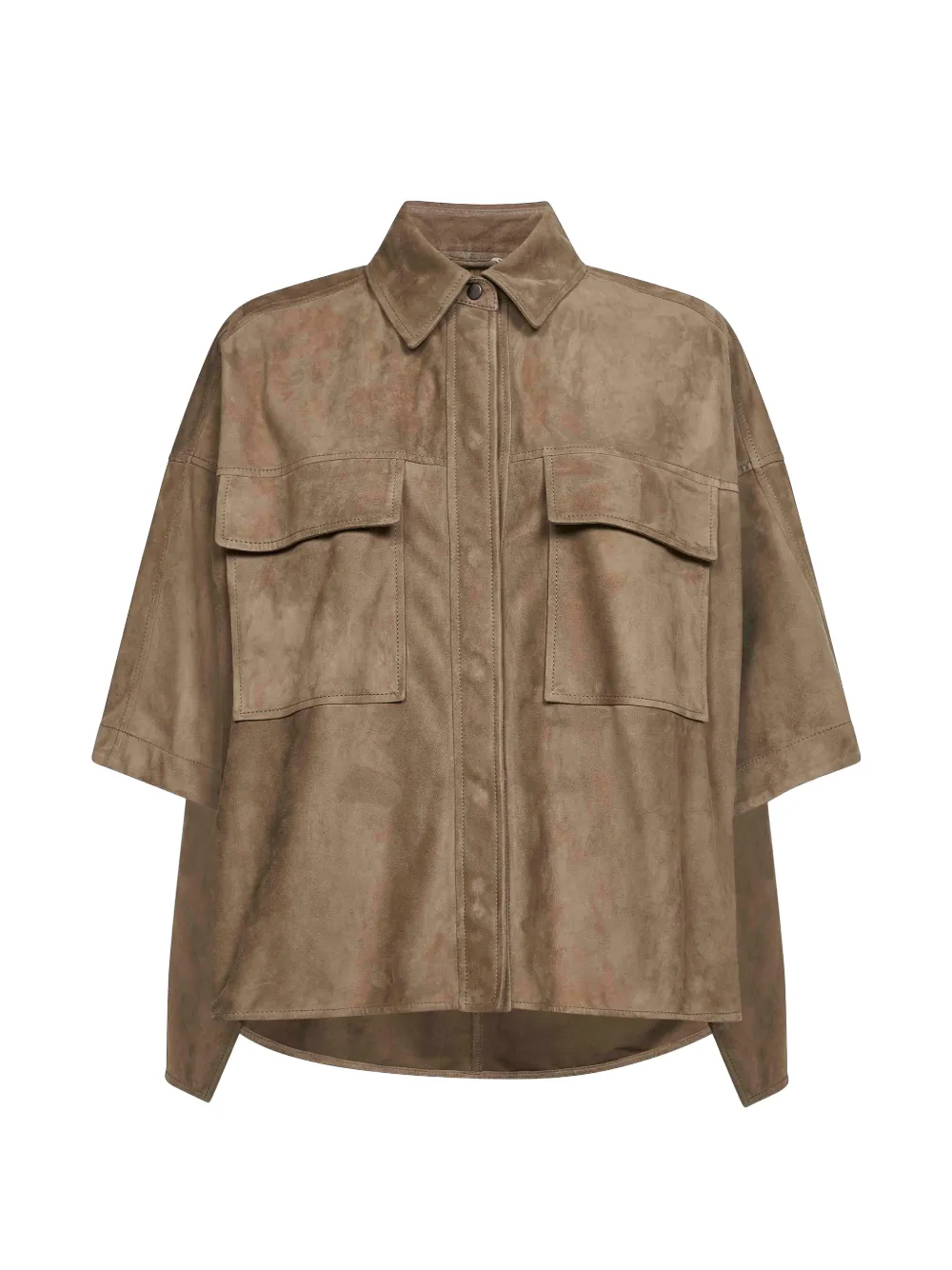 Brunello Cucinelli patch-pockets leather shirt - Braun