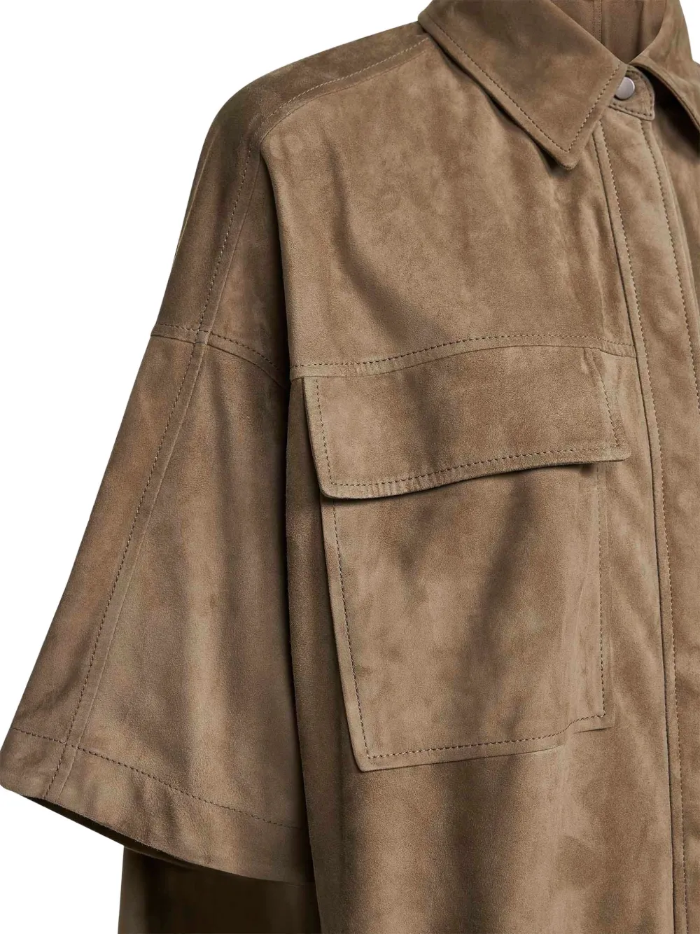 Brunello Cucinelli Patch-pockets Leather Shirt - Brown 