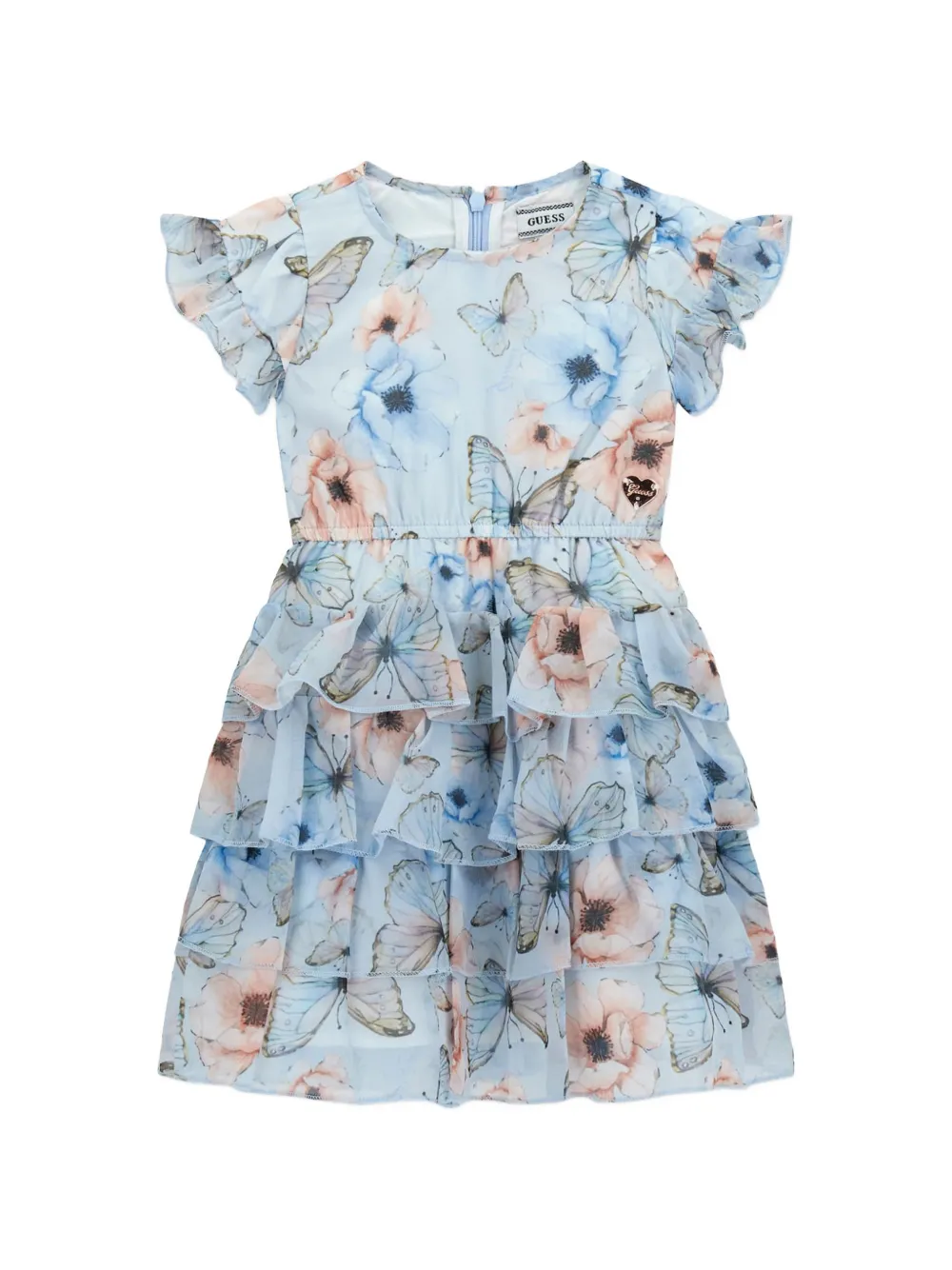 guess kids ruffled floral dress - Blu