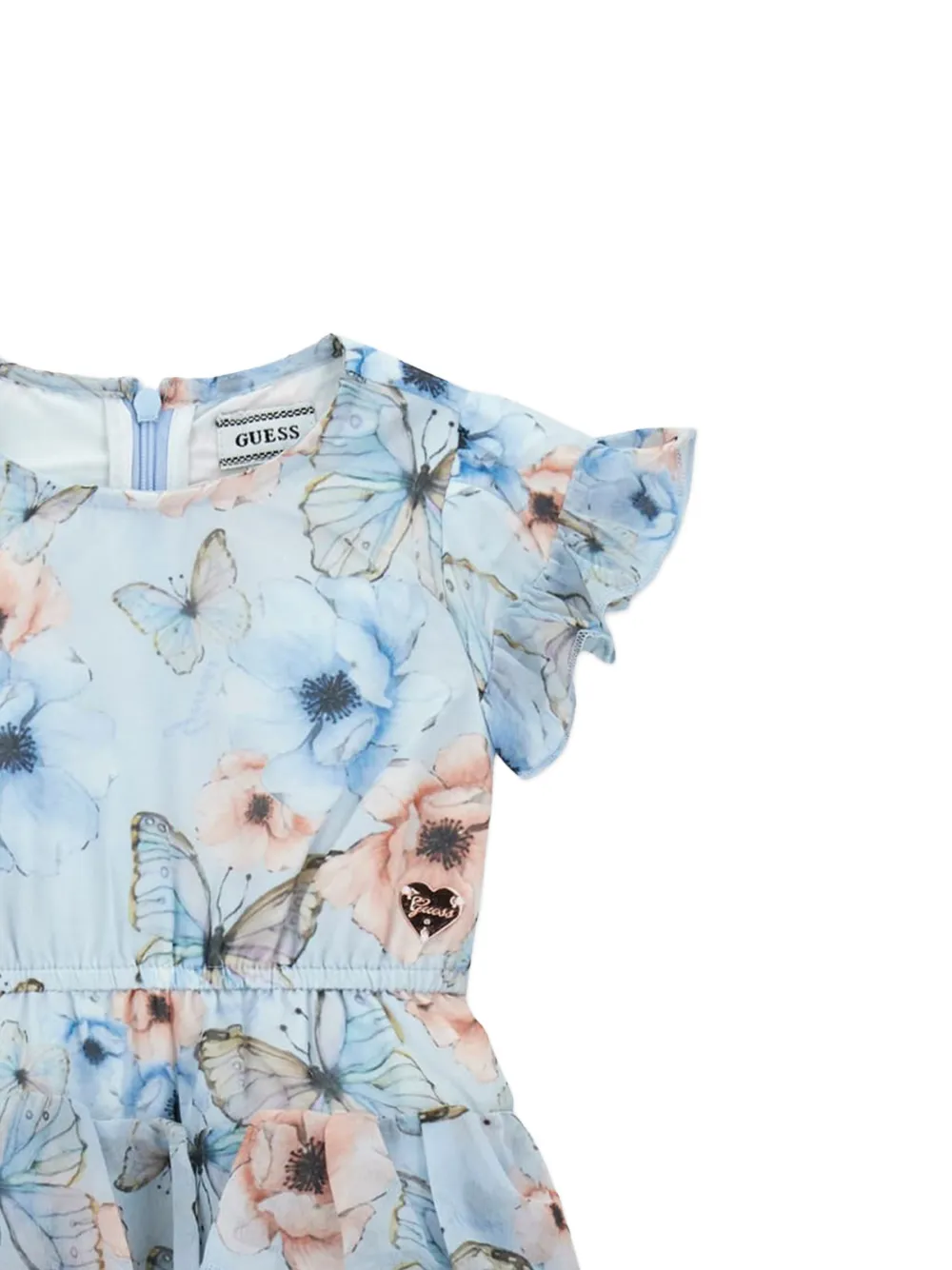 guess kids Jurk met ruches en bloemenprint Blauw