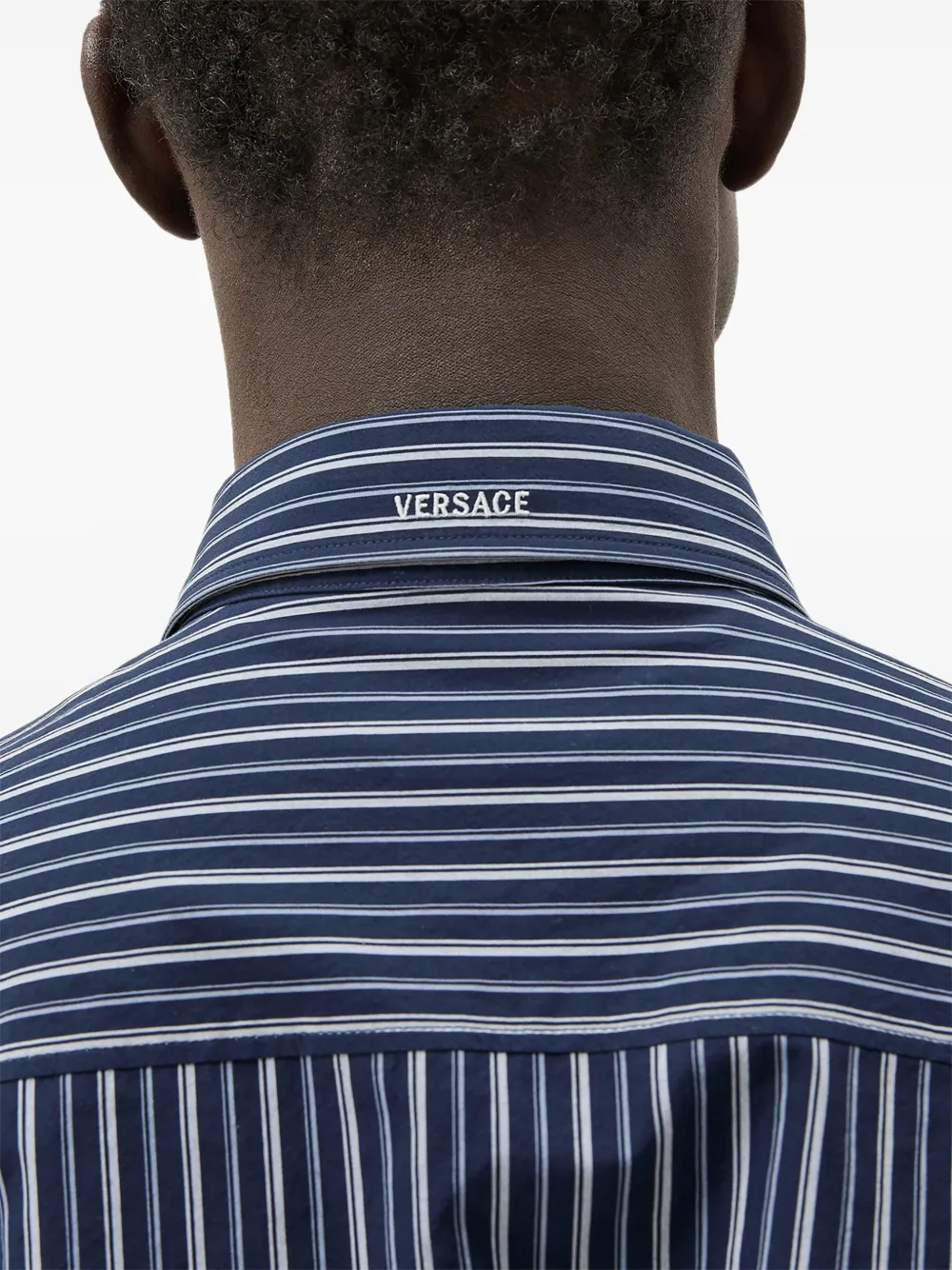 Versace Gestreepte katoenen-popeline overhemd Blauw