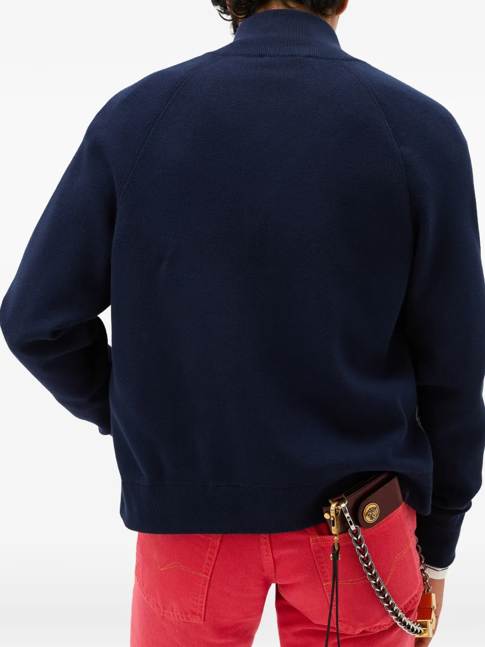 Versace Gebreide sweater met geborduurd jacquard en rits Blauw