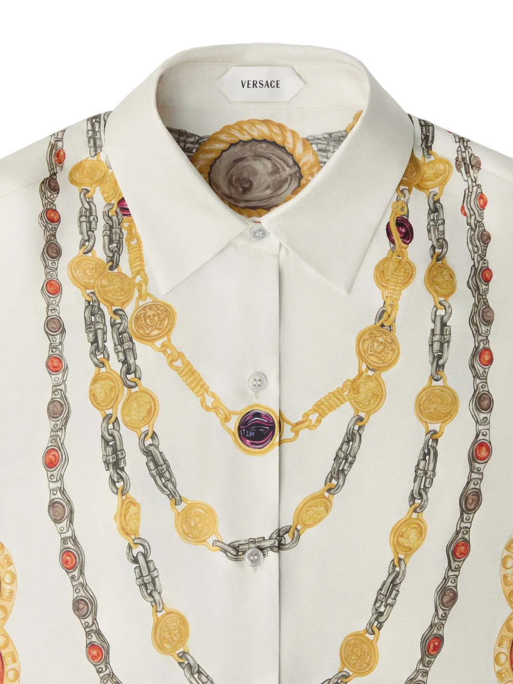 Versace Zijden twill blouse met print Beige