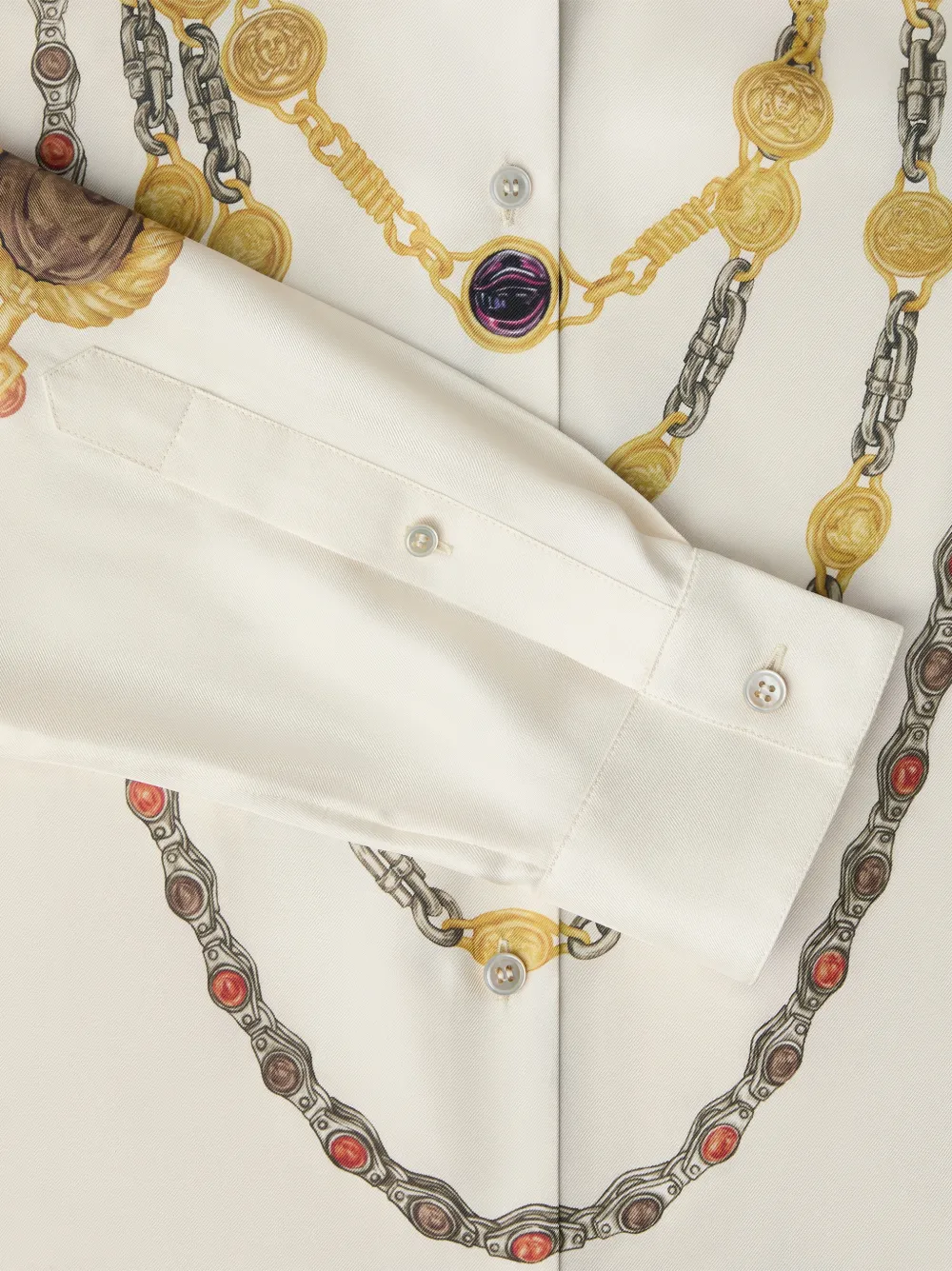 Versace Zijden twill blouse met print Beige
