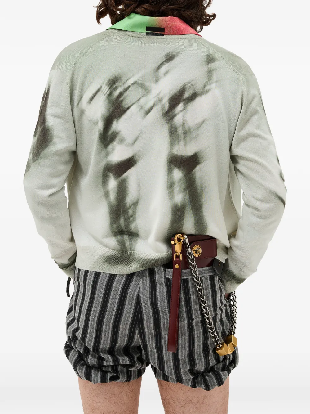  Versace Printed Silk Knit Cardigan - Neutrals 