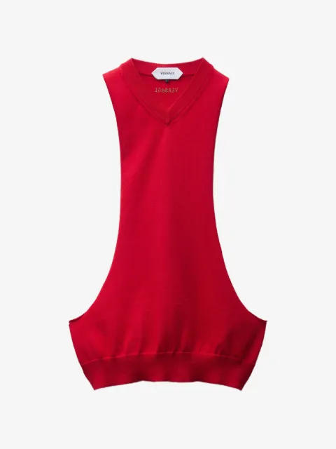 Versace top tejido con cuello en V y logo