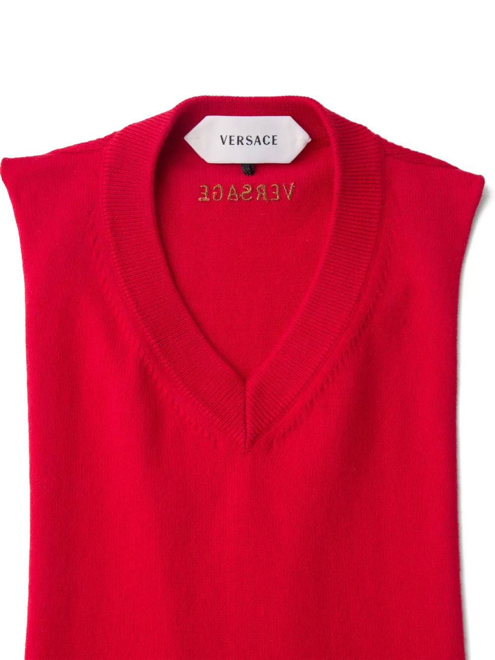  Versace V-neck Logo Knitted Top - Red 