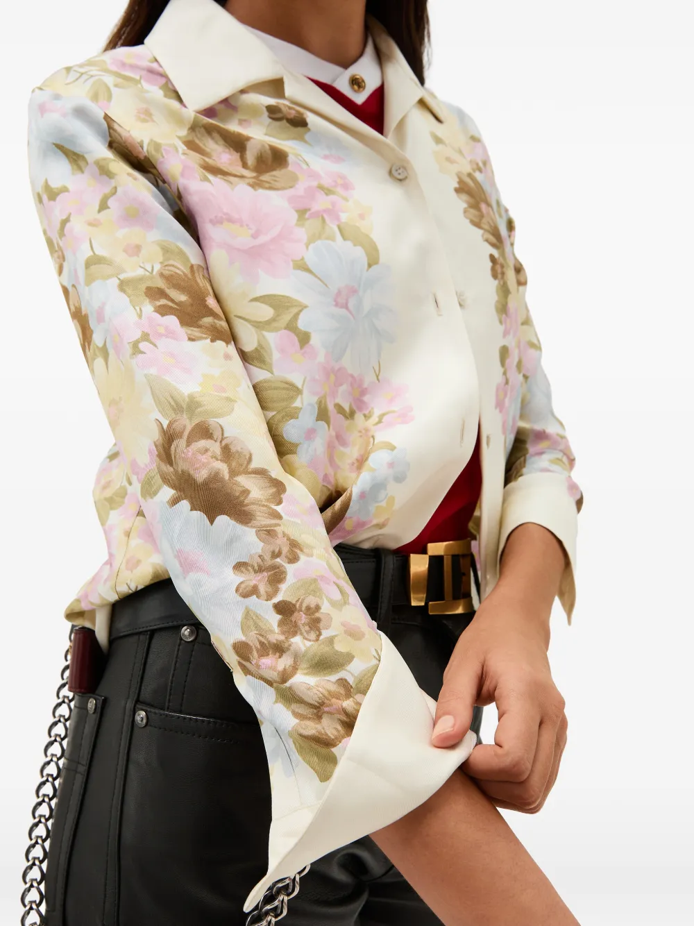 Versace Zijden twill blouse met print Beige