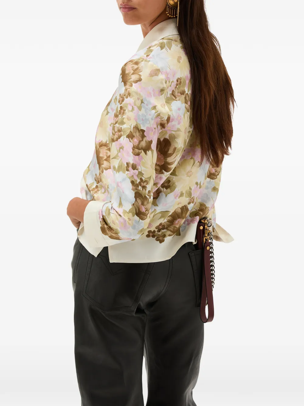Versace Zijden twill blouse met print Beige