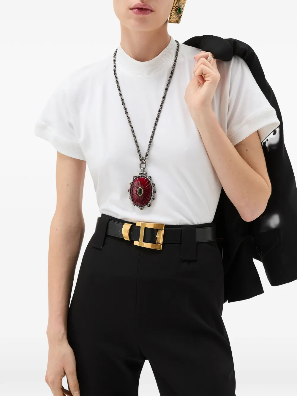 Versace Stretch katoenen jersey T-shirt met borduurwerk Wit