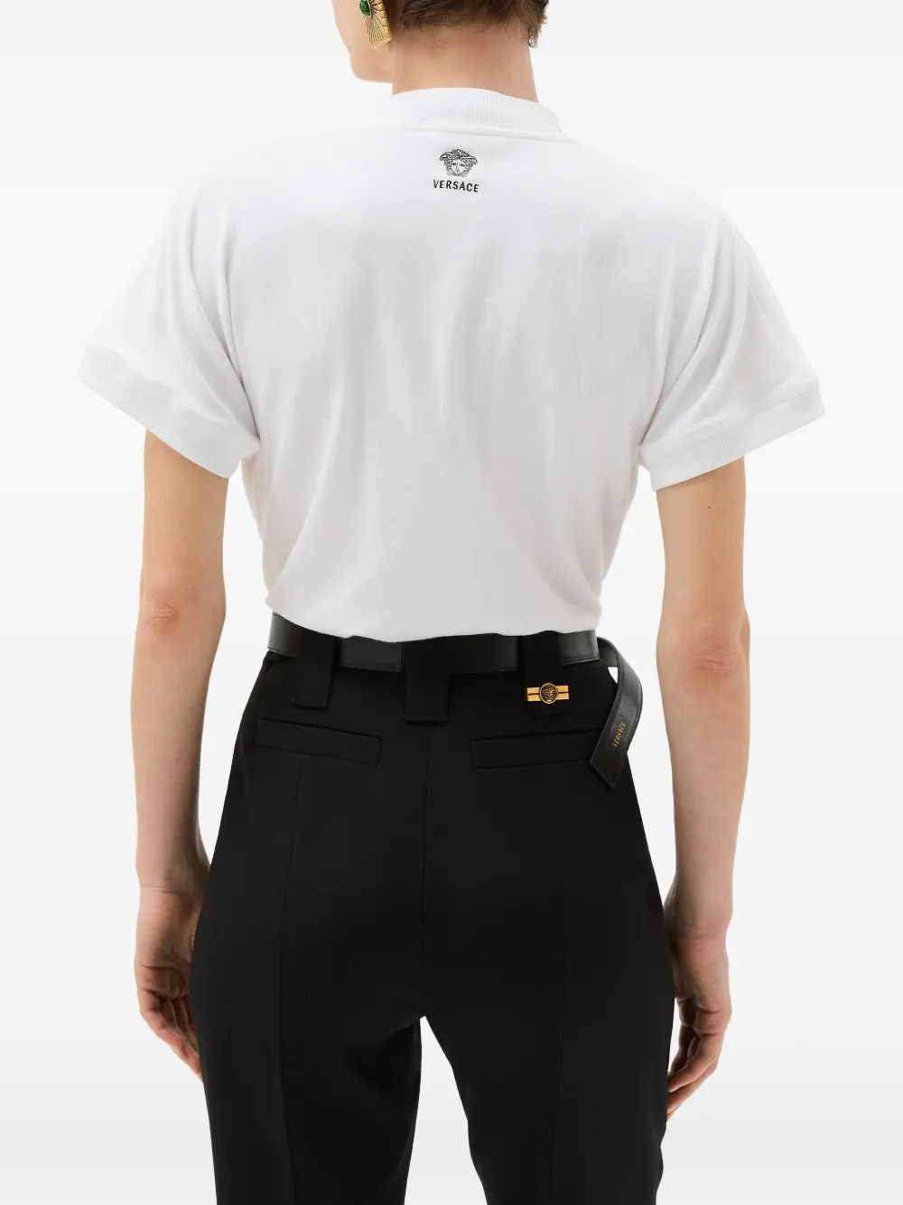 Versace Stretch katoenen jersey T-shirt met borduurwerk Wit