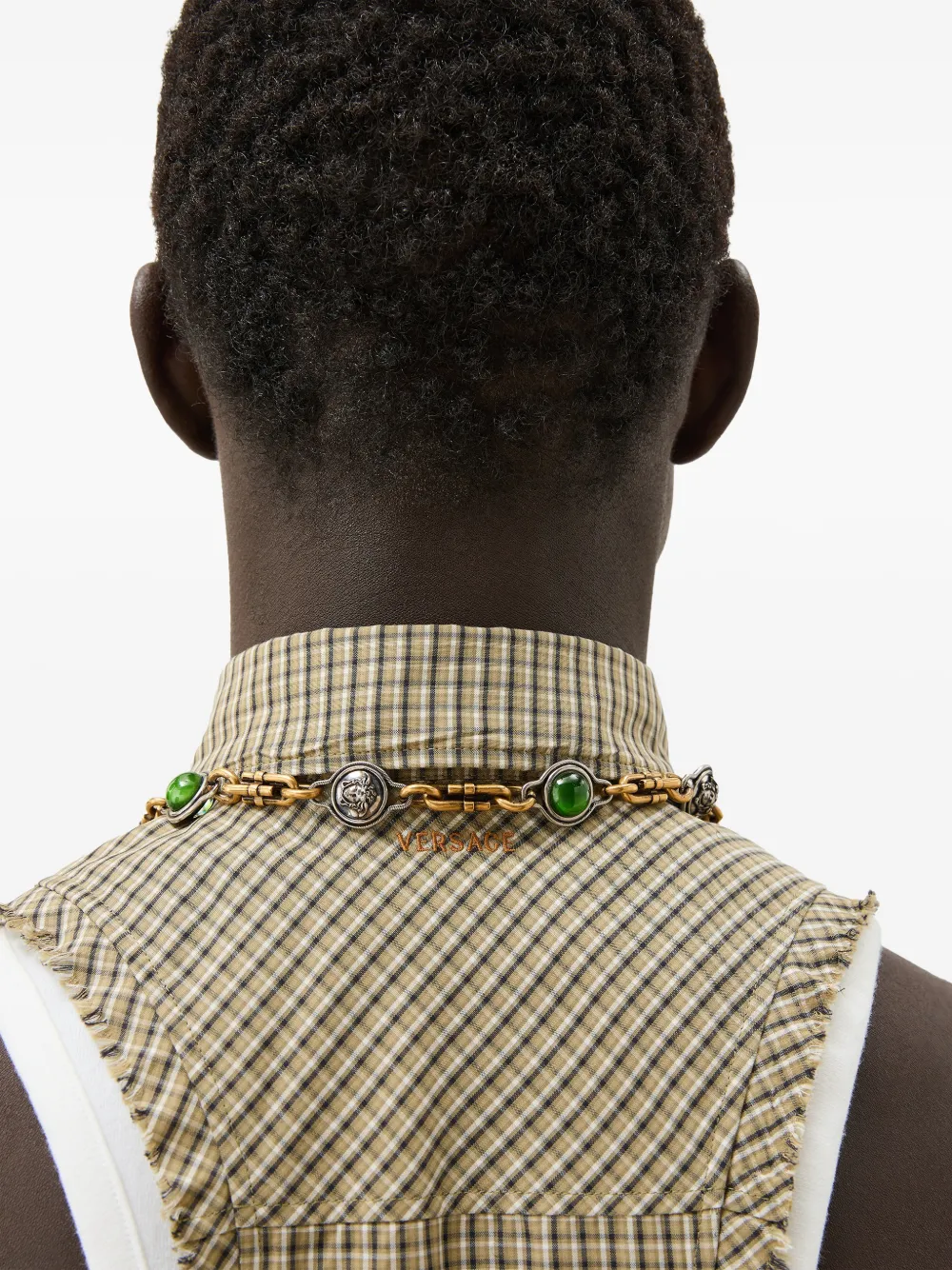 Versace Geruit mouwloos katoenen popeline overhemd Beige