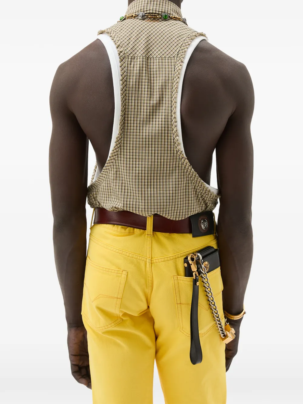 Versace Geruit mouwloos katoenen popeline overhemd Beige