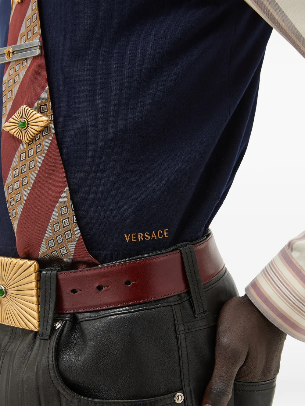 Versace Gebreide wollen top met borduurwerk Blauw