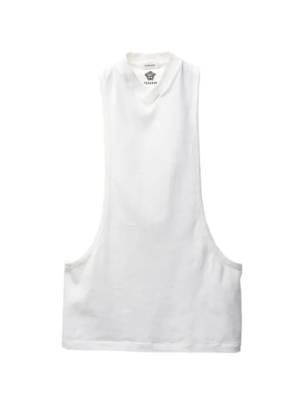 Versace Embroidered Stretch Cotton-jersey Tank Top in White
