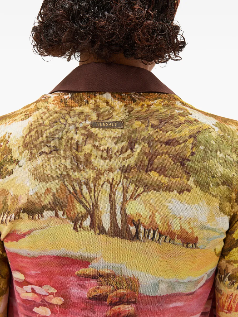 Versace Gebreid zijden vest met print Geel
