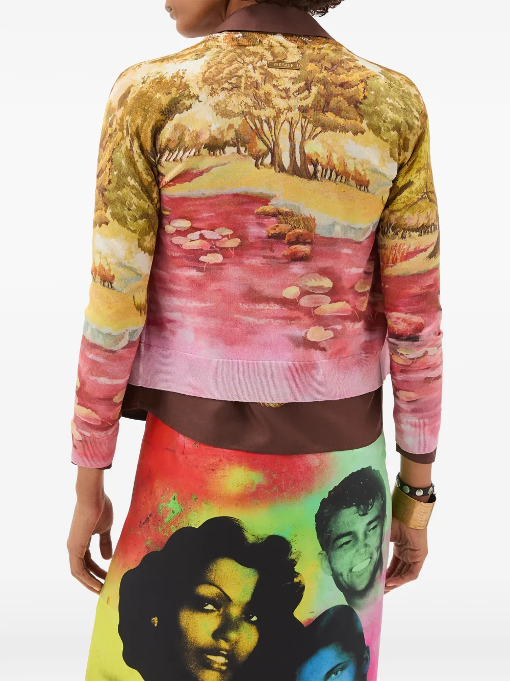 Versace Gebreid zijden vest met print Geel