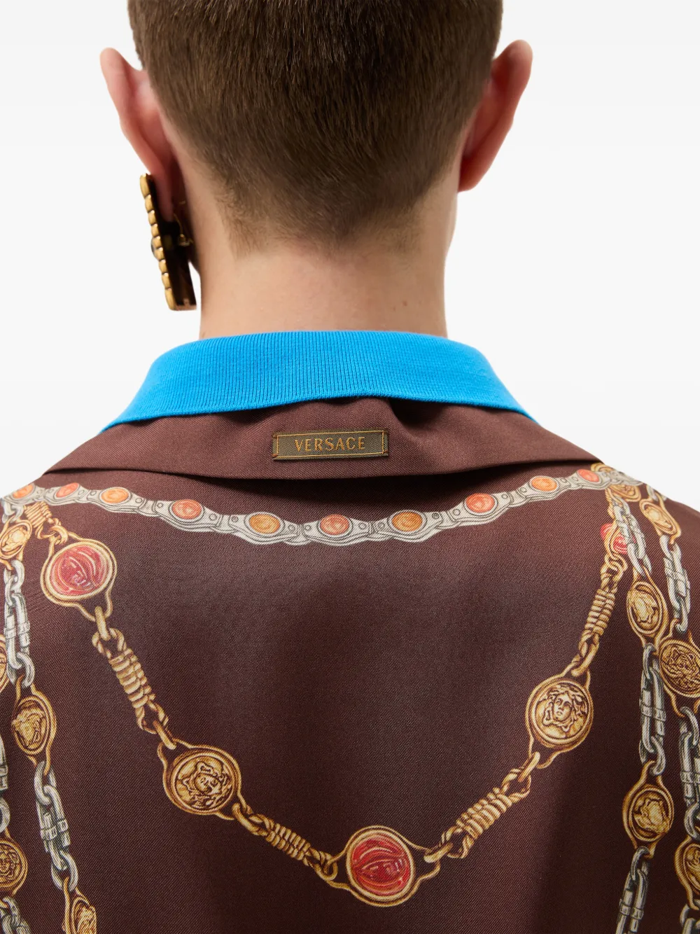 Versace Zijden twill mini-blousejurk met print Bruin