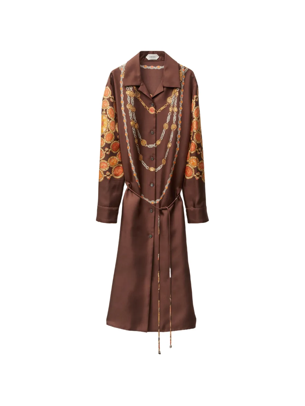 Versace printed silk twill mini shirt dress - Brown