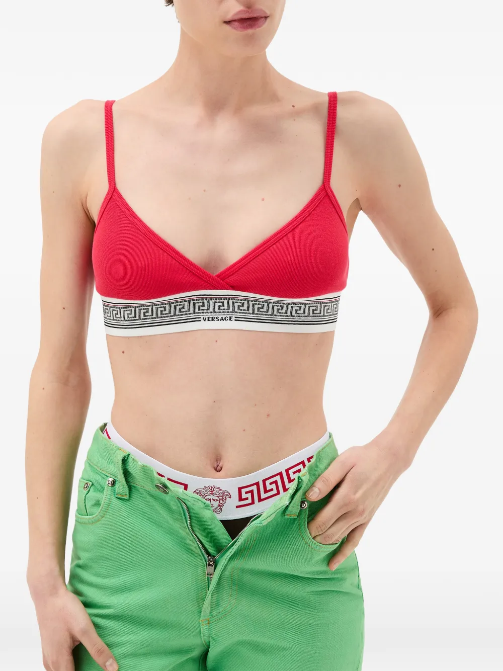  Versace Ribbed Cotton-jersey Bralette - Red 