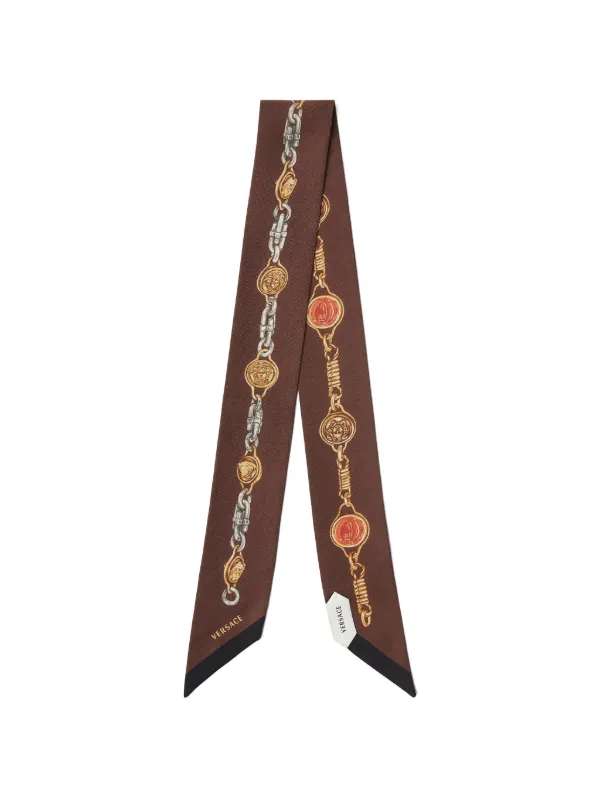 Versace Printed Silk Twill Ribbon in Brown