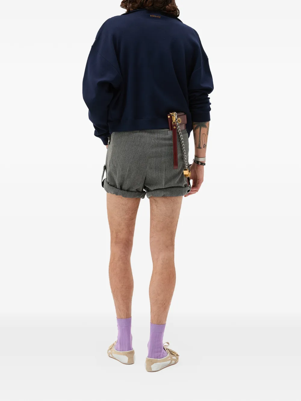  Versace Herringbone Wool Crêpe Formal Shorts - Grey 