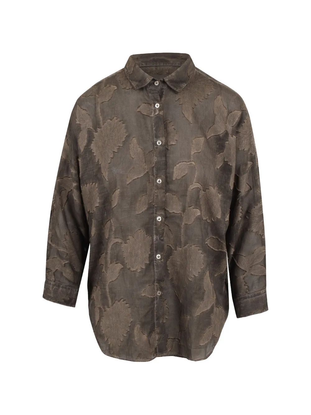 PLOUMANACH floral-jacquard long-sleeve shirt - Marrone