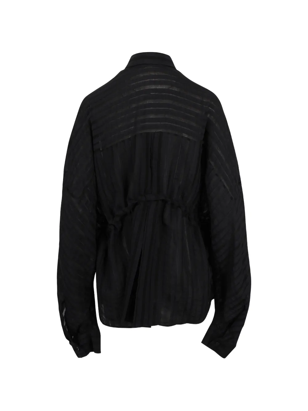  Thelatest Drawstring Striped Shirt - Black 