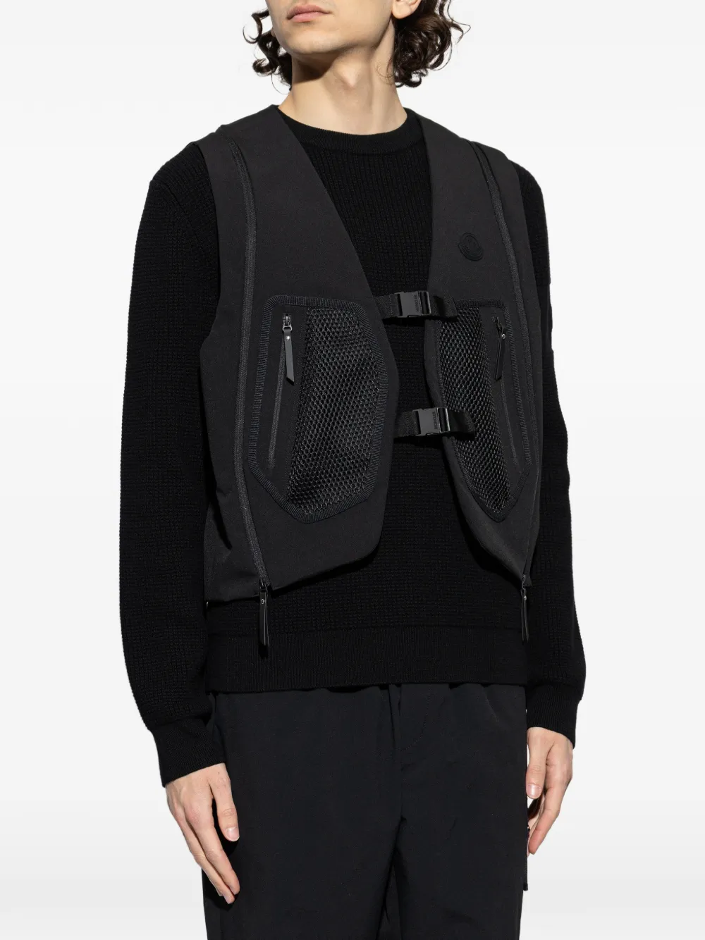 Moncler Spica gilet met mesh zakken en gesp Zwart