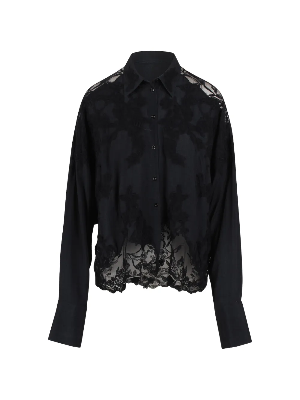 Ermanno Scervino lace-trimmed embroidered shirt - Black