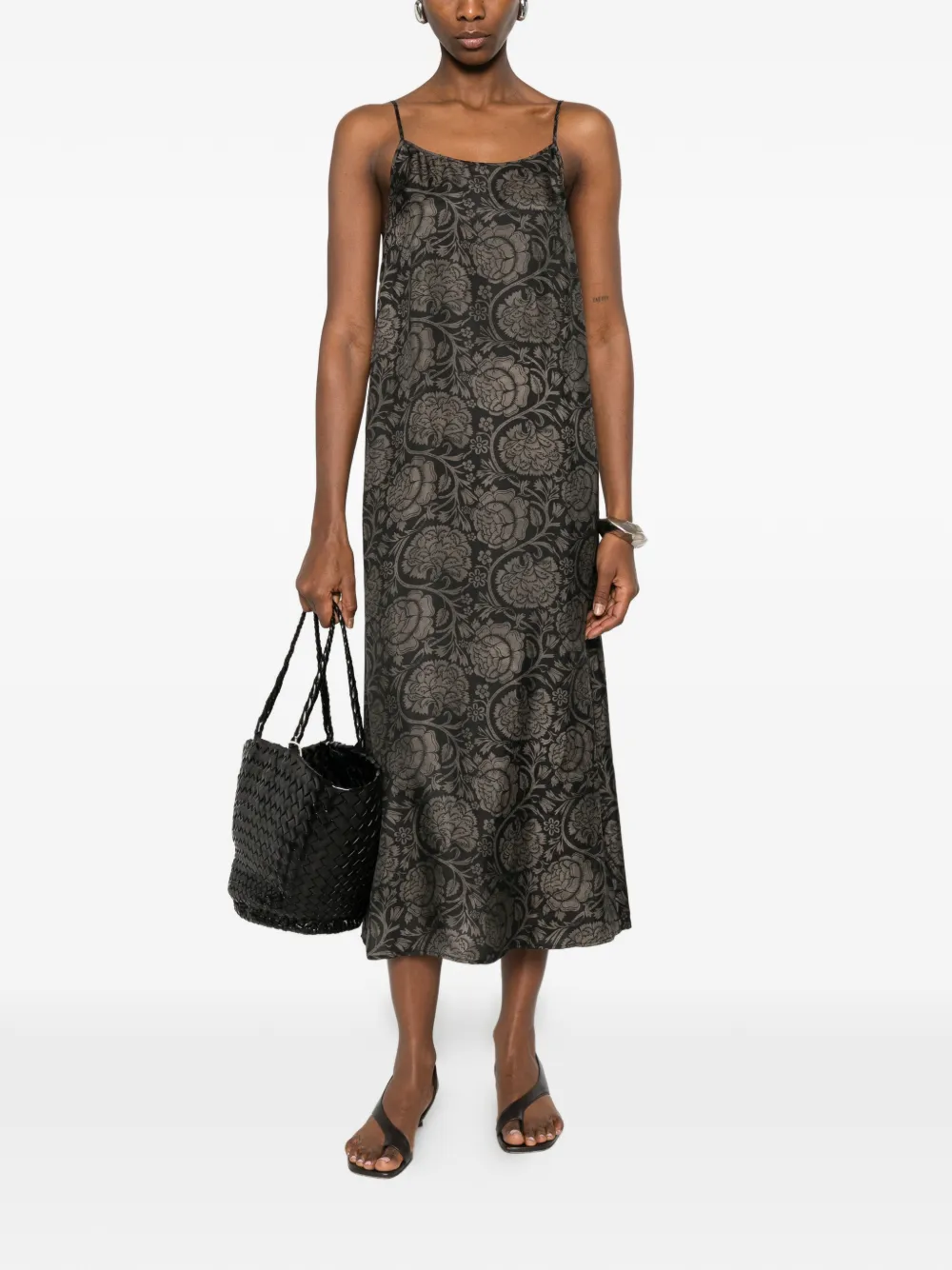 Uma Wang Anaya midi-jurk met bloemenprint Zwart