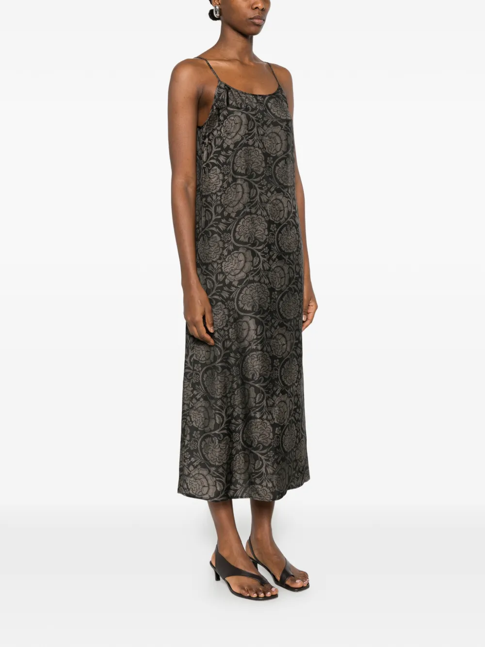 Uma Wang Anaya midi-jurk met bloemenprint Zwart