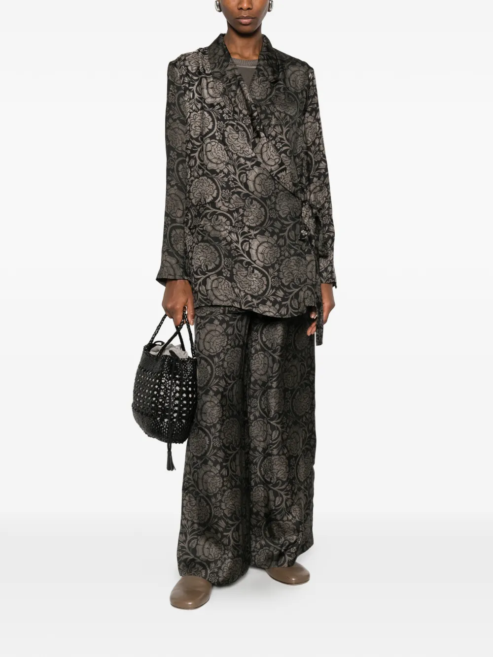  Uma Wang Khloe Floral-print Tie Jacket - Black 