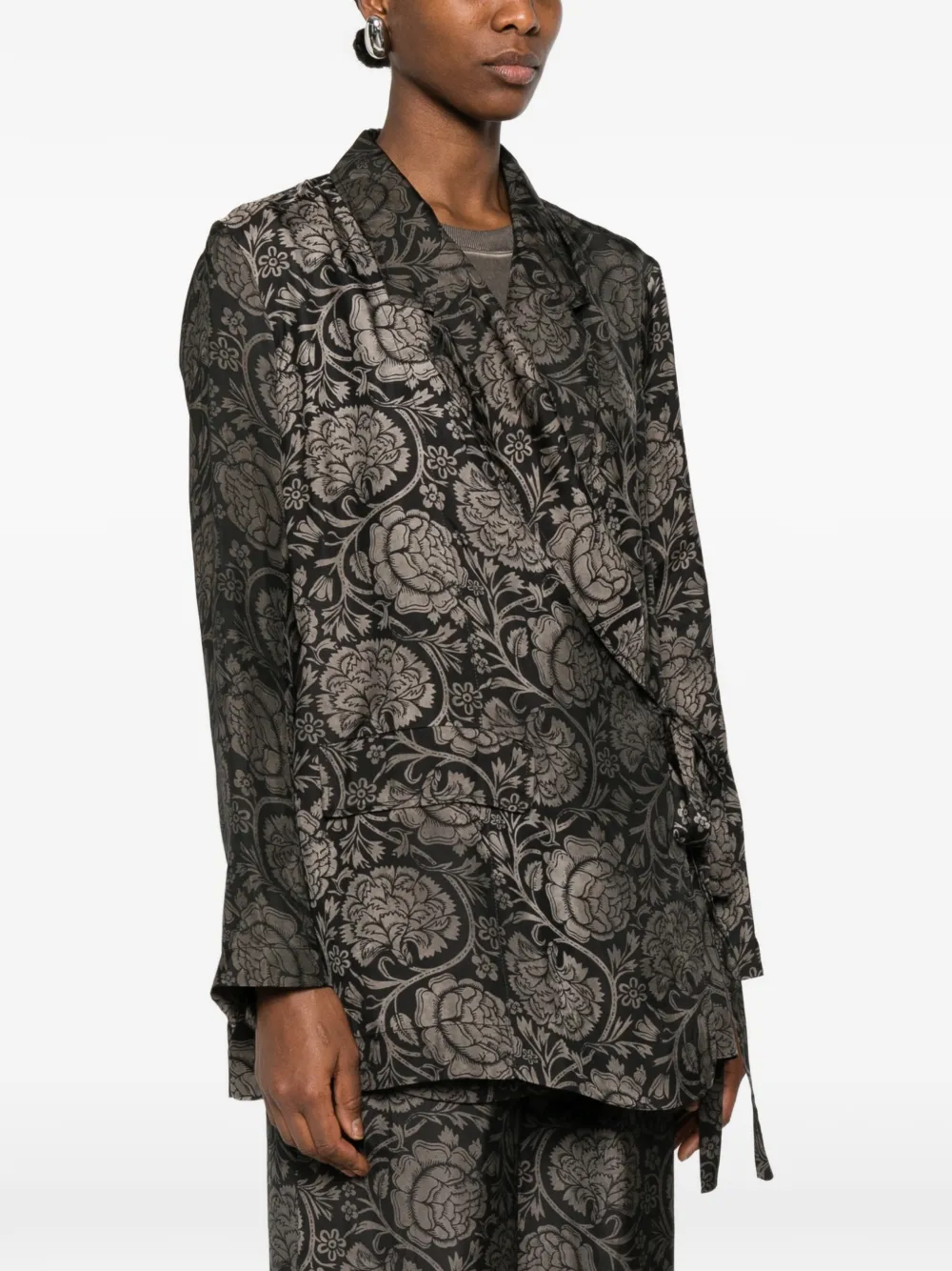  Uma Wang Khloe Floral-print Tie Jacket - Black 