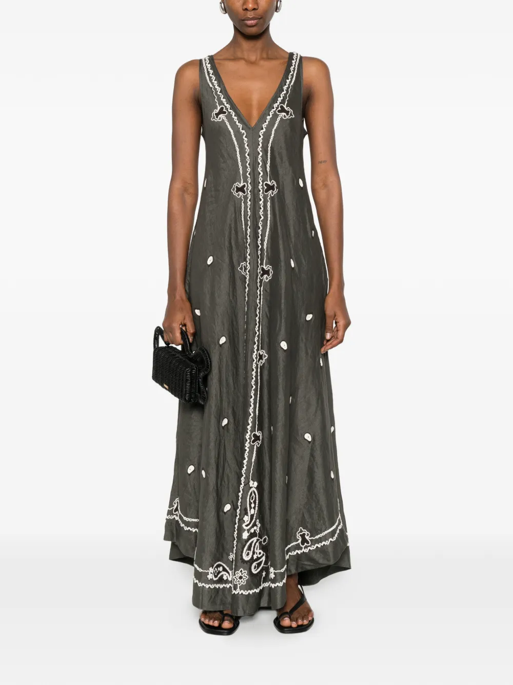  P.a.r.o.s.h. Embroidery V-neck Maxi Dress - Green 