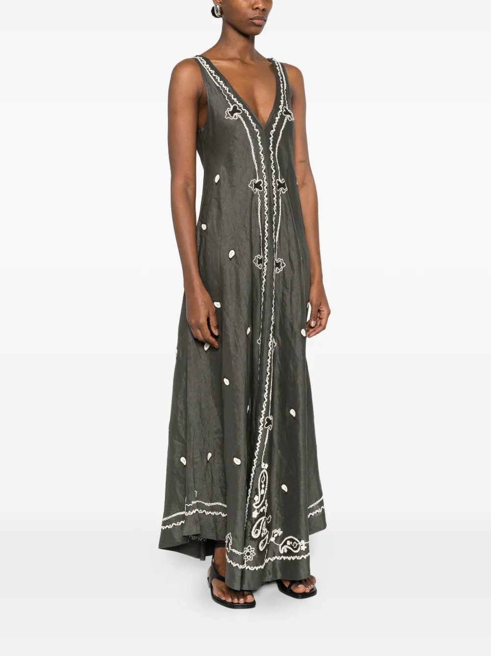  P.a.r.o.s.h. Embroidery V-neck Maxi Dress - Green 