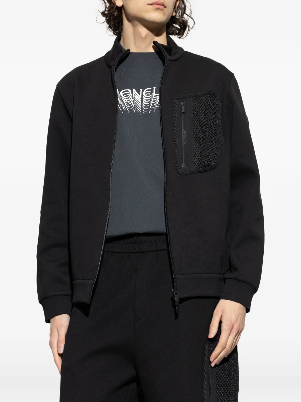 mesh-pocket zip-up sweatshirt