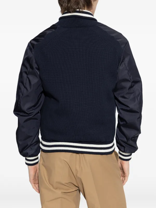 Moncler striped-trim Knitted Bomber Jacket | Blue | FARFETCH ZA