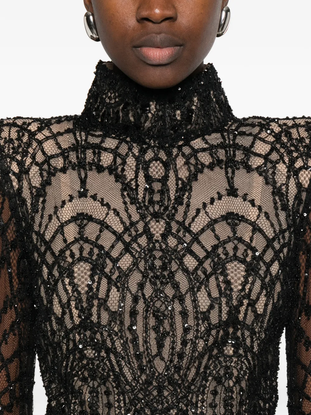M.Marquise Blouse met pailletten en kant Zwart