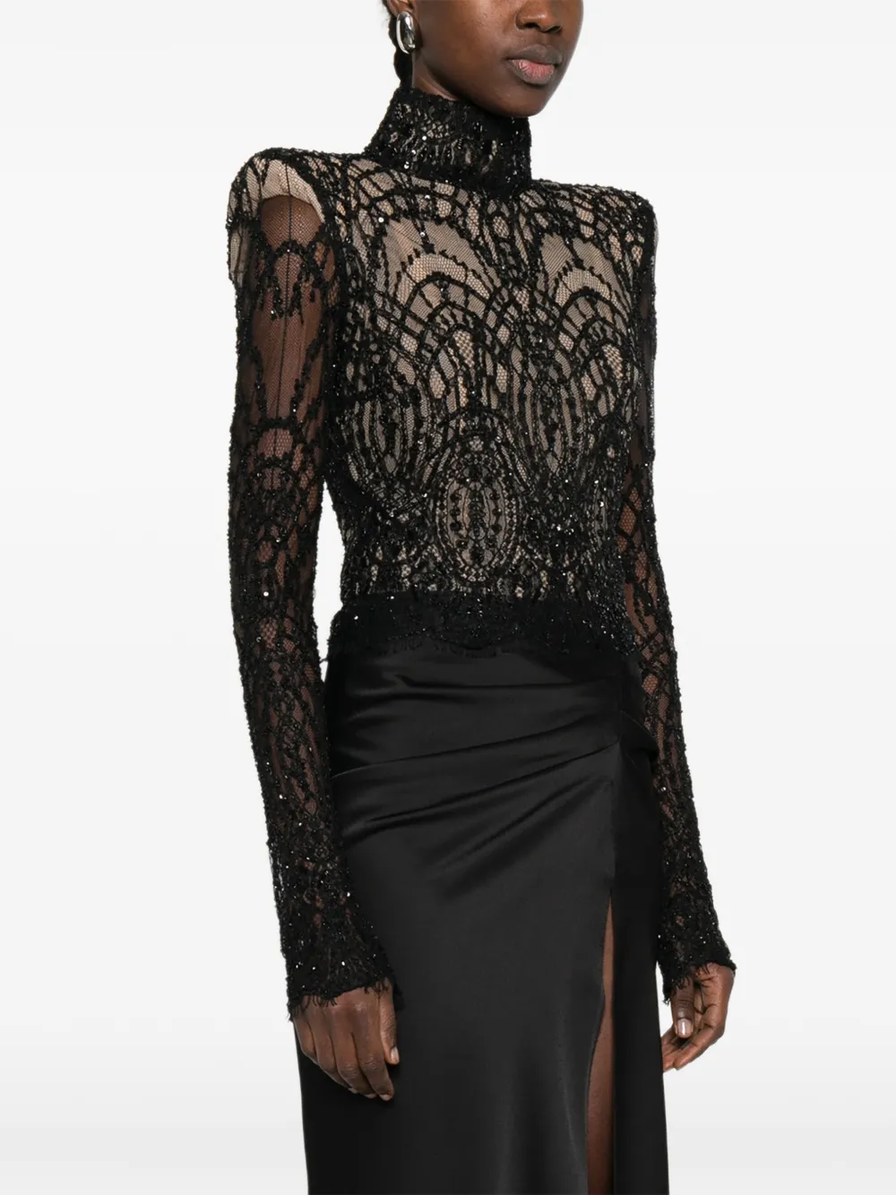  M.marquise Lace Sequin Blouse - Black 