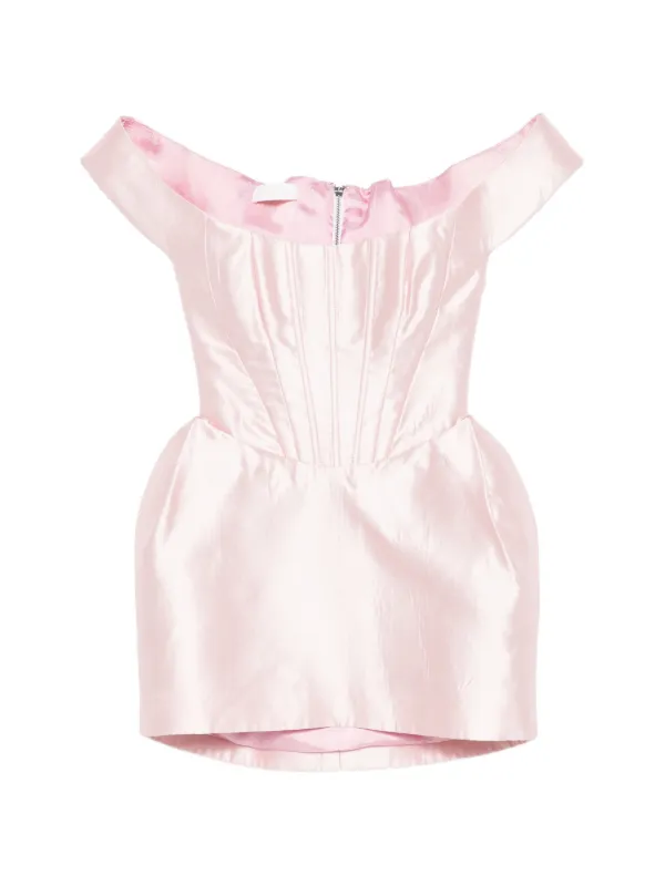 silk corset mini dress BRIAR Ruffled Satin Mismatched Green A-line Long shoulder Hem/Train check-images-03/02/26 Size:US 18