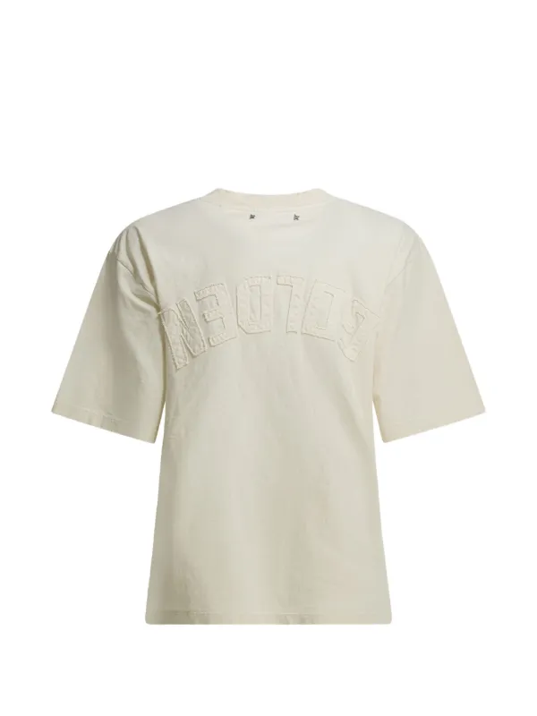 Golden Goose T-shirt in Aged White with Reverse Log on the Back - Jersey Capsule in Neutrals