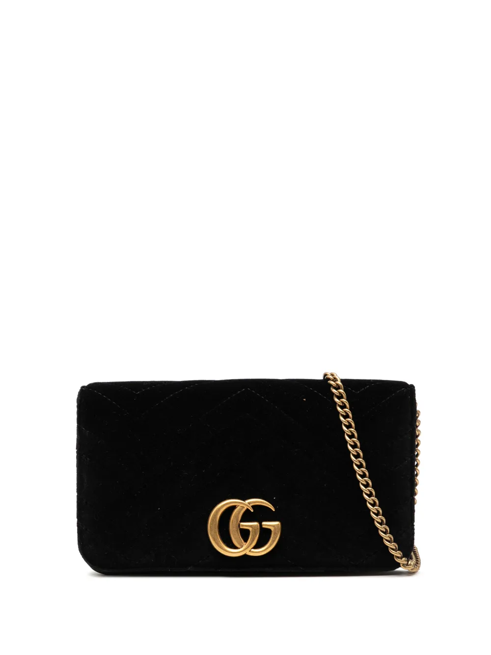 Gucci Pre-Owned 2016-2025 Mini GG Marmont Matelasse Velvet Wallet On Chain crossbody bag - Nero