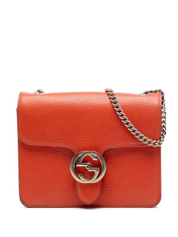 Gucci Pre-owned 2016-2026 Small Dollar Calfskin Interlocking G Crossbody Bag in Orange