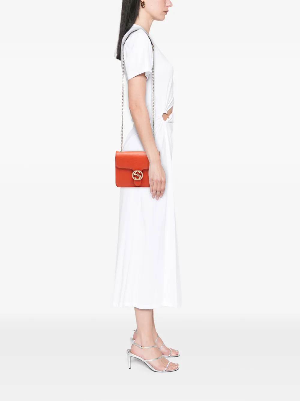 Gucci Pre-owned 2016-2026 Small Dollar Calfskin Interlocking G Crossbody Bag in Orange, view 2