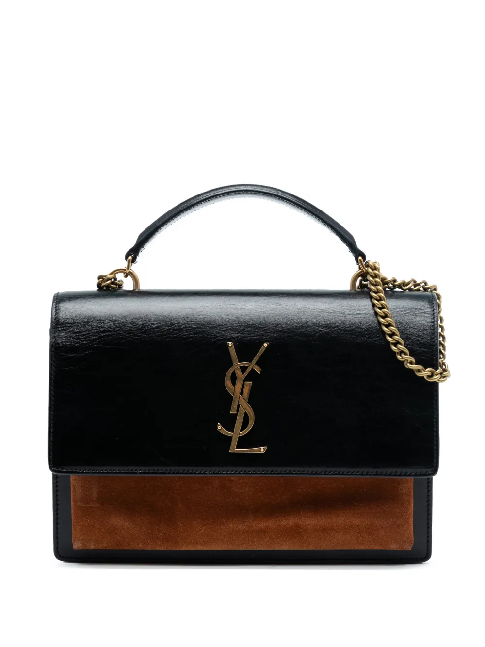 Saint Laurent Pre-Owned 2021 Large Calfskin and Suede Monogram Sunset Top Handle Bag satchel - Nero