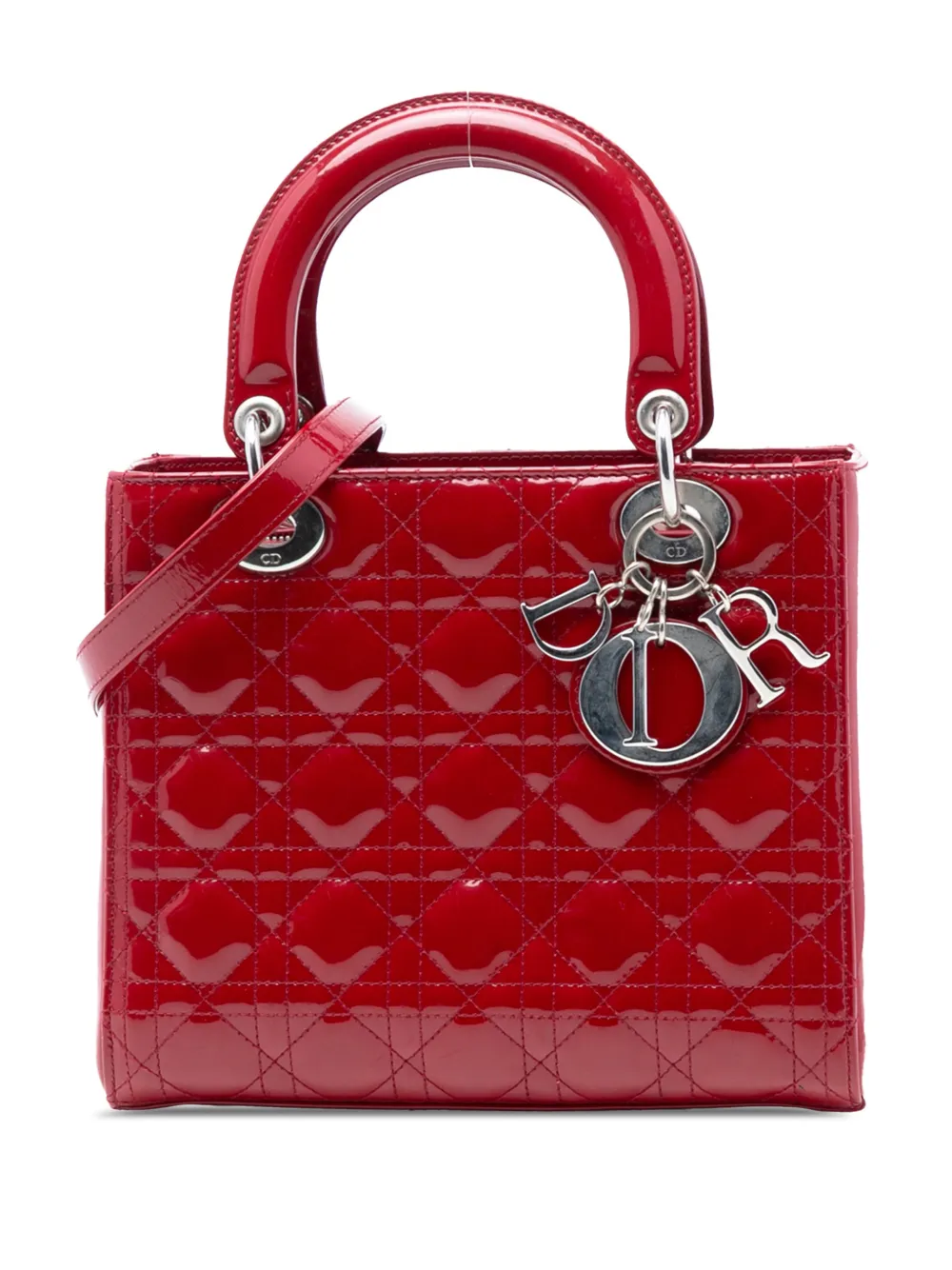 Christian Dior Pre-Owned 2012 Medium Patent Cannage Lady Dior satchel - Rosso