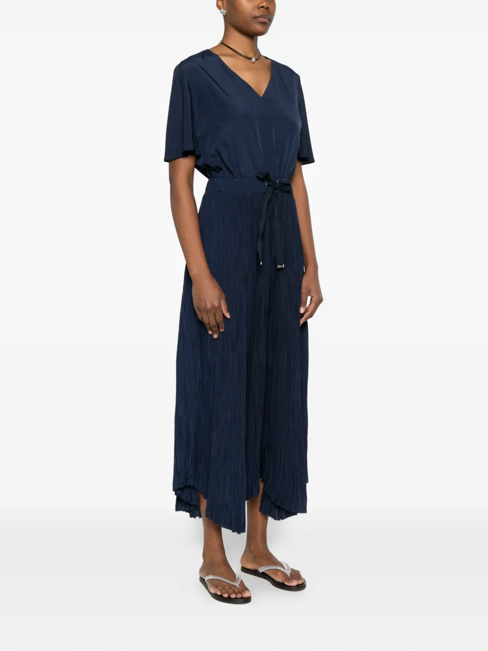 Pleated V-Neck Dress